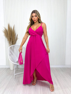 Vestido Longo Com Decote e Alças Ajustavéis